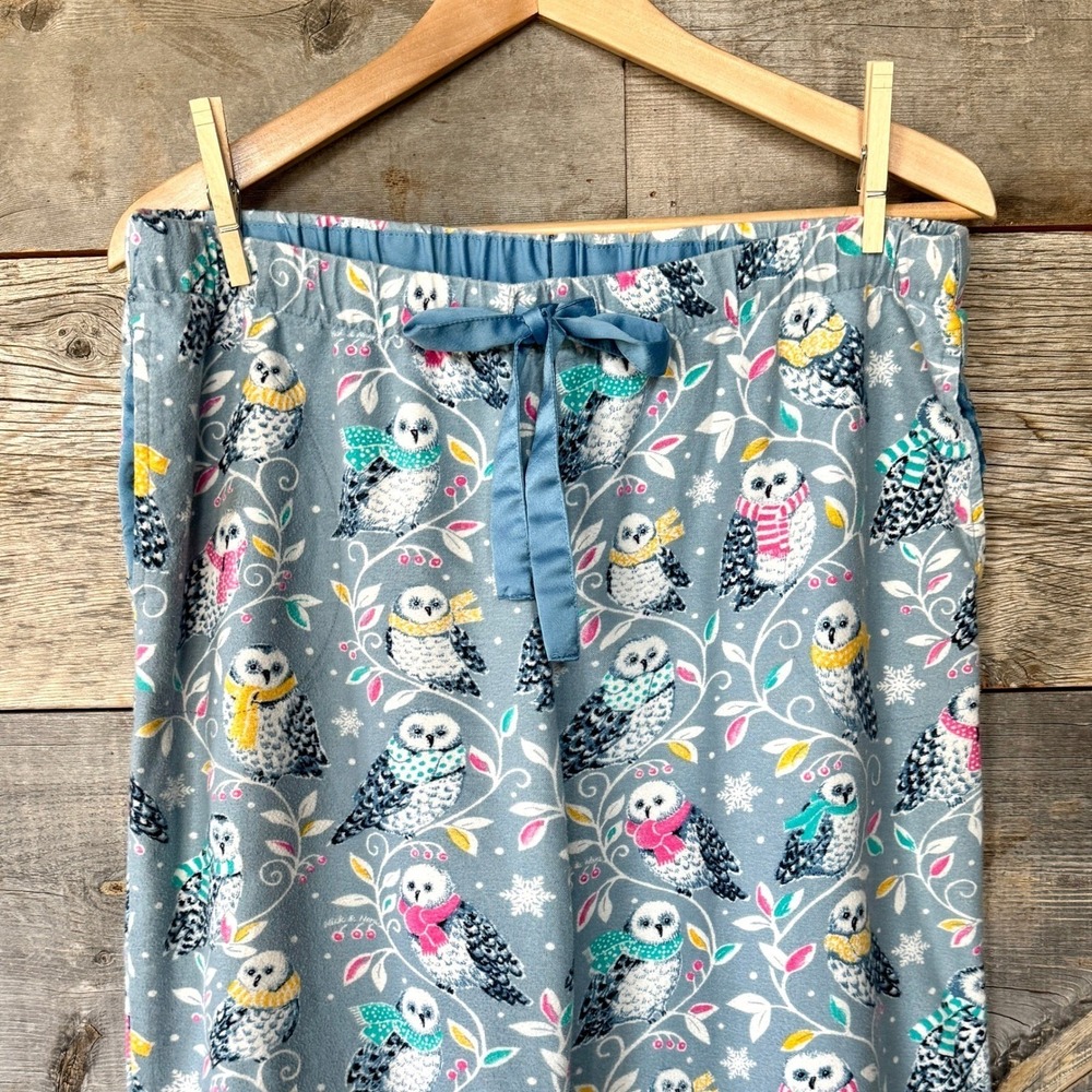 Nick & Nora Womens Cotton Flannel Owl Print Pajama Pants M‎ Blue Cozy Loungewear